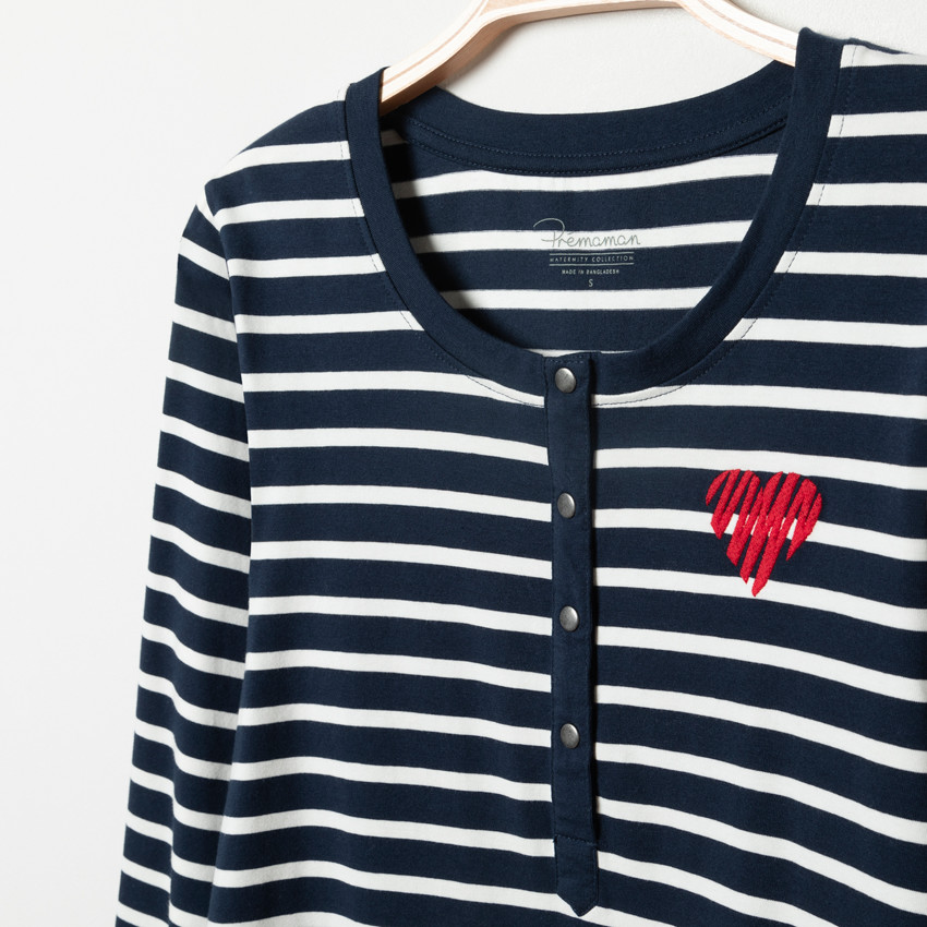 T-shirt manches longues homewear de grossesse rayé 