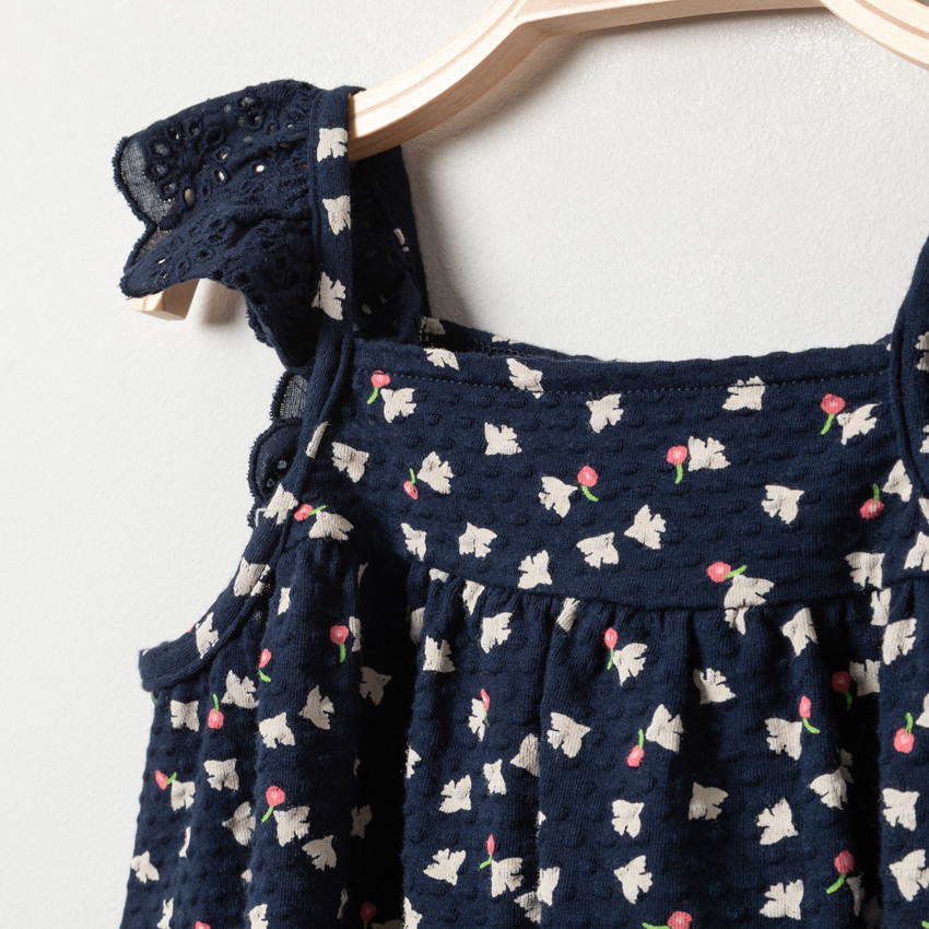 Tunique à manches en broderie anglaise et colombes imprimées 