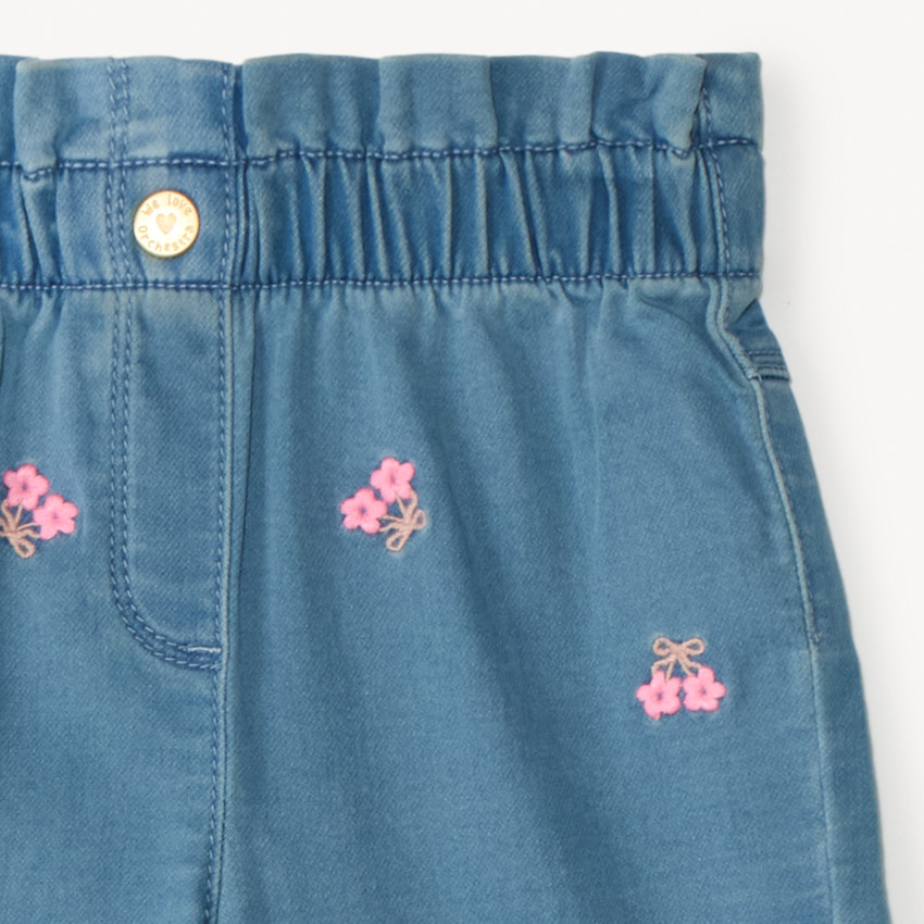 Jeans large à taille élastiquée broderie fleurs pour bébé fille 