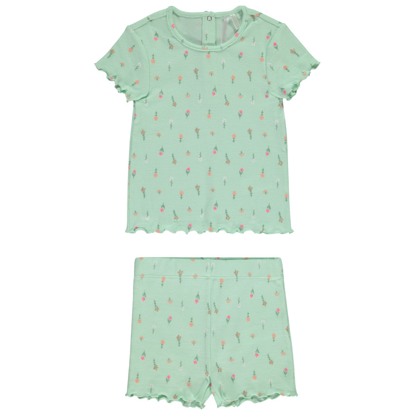 set pyjama 2 pièces côtelé et imprimé fleurs pour bébé fille - vert clair