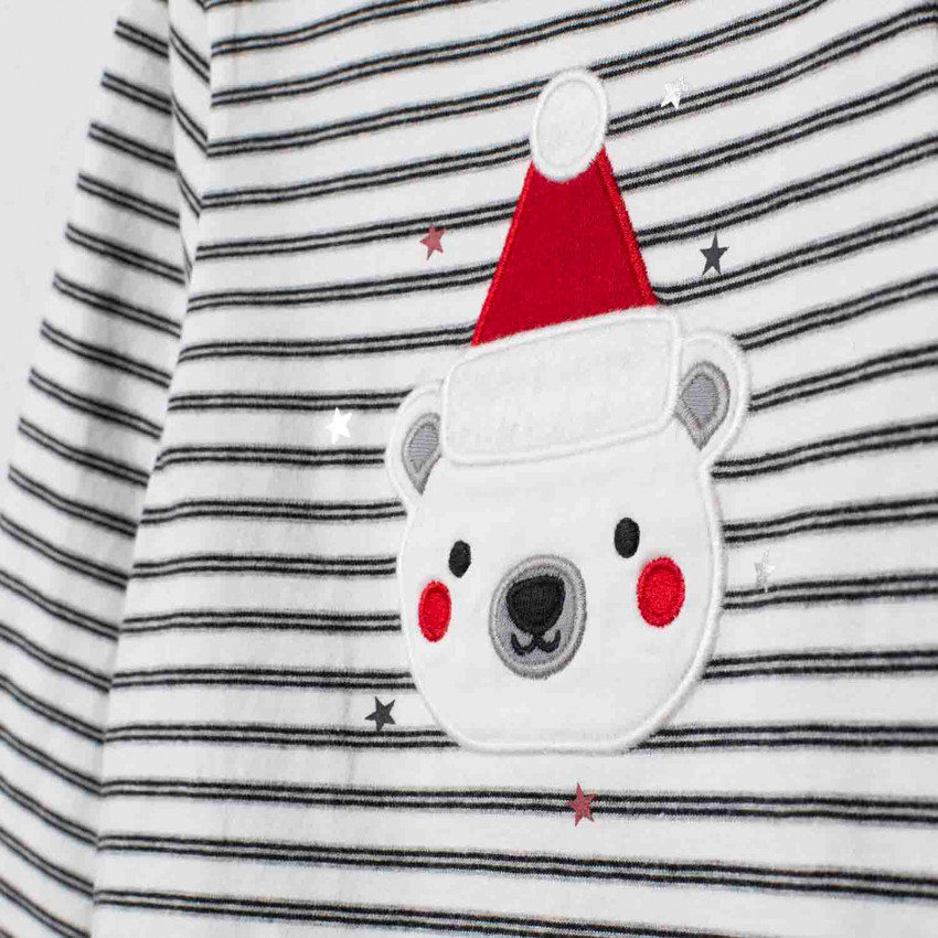 T-shirt manches longues rayé motif ourson Noël Main T-shirt manches longues rayé motif ourson Noël