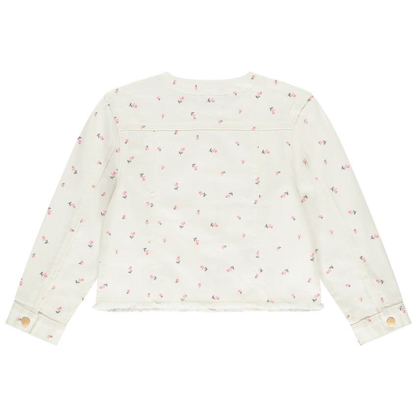 Veste en jean imprimé fleurs à col rond pour fille  