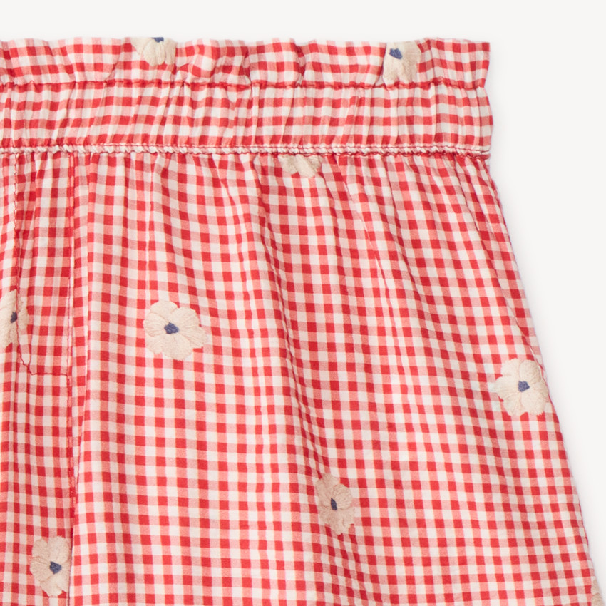 Short fille motif vichy avec fleurs brodées 