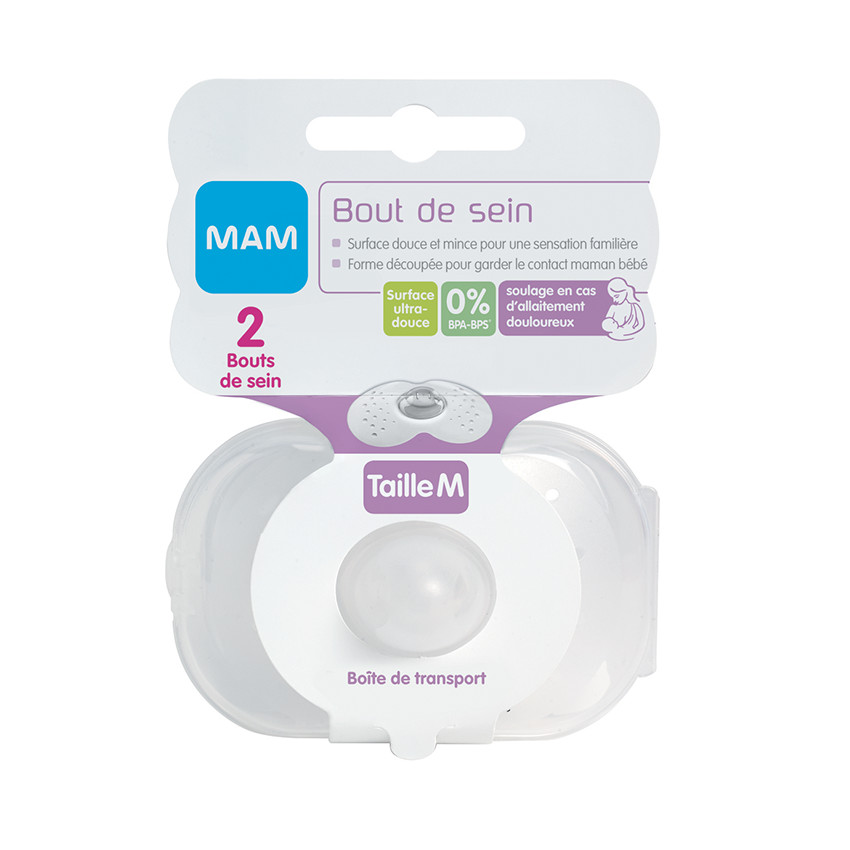 Lot de 2 bouts de sein en silicone taille M avec boîte de stérilisation 