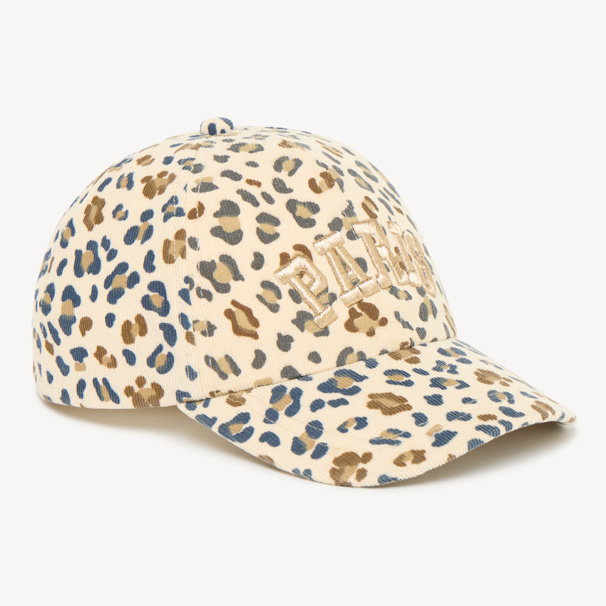 Casquette fille en velours côtelé imprimée léopard 