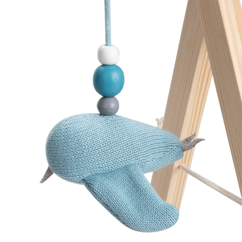Arche d'éveil en bois + peluches en tricot - Bleu 