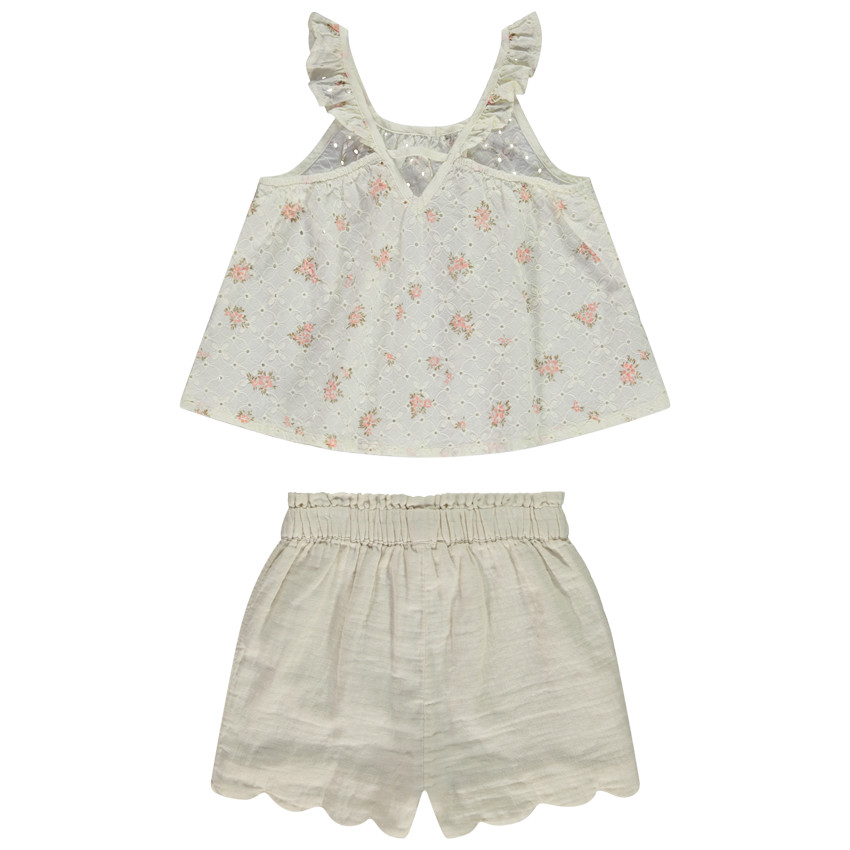 Ensemble short + débardeur en broderie anglaise imprimé fantaisie pour fille 