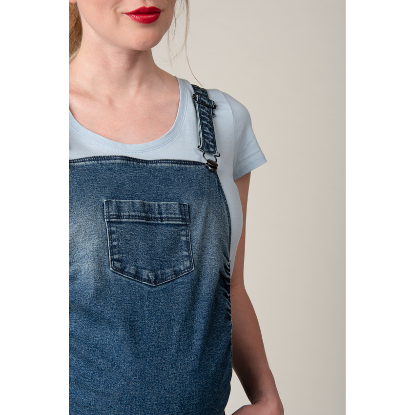 Salopette de grossesse en jean à effet délavé et froissé 