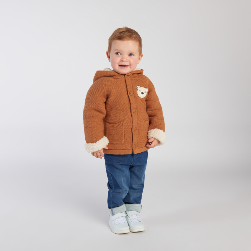 Gilet à capuche doublé sherpa avec oreilles ludiques pour bébé garçon