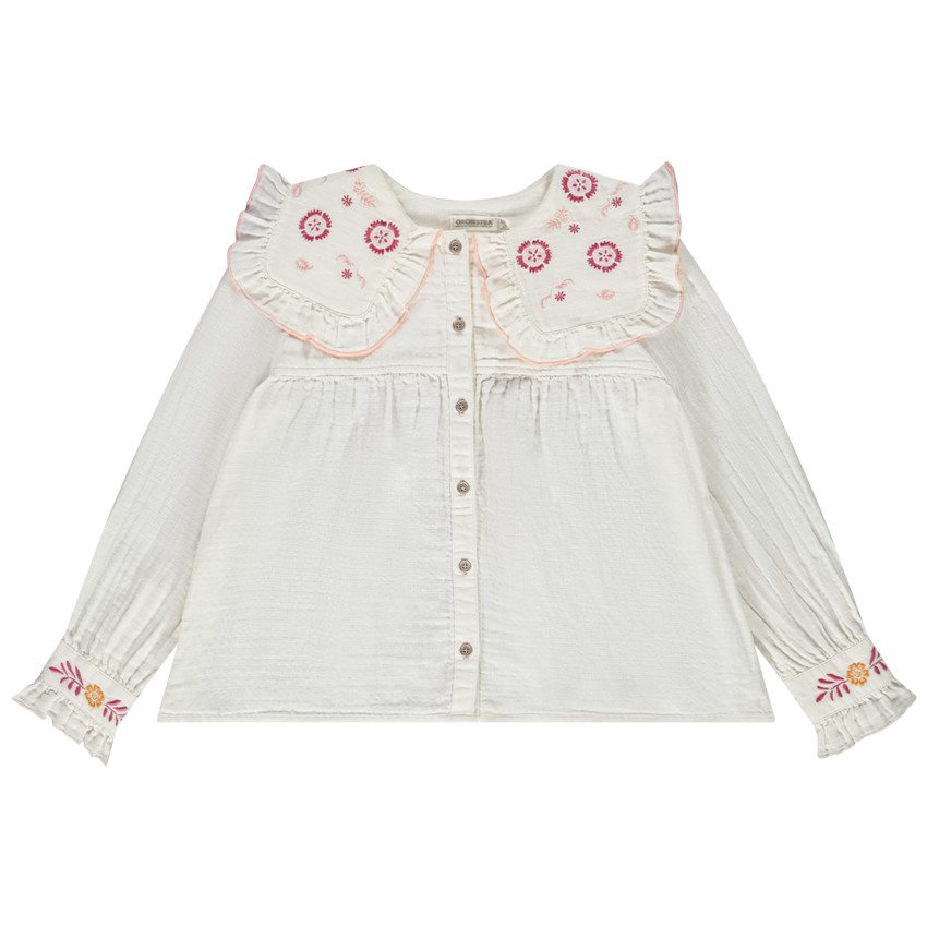 Chemise manches longues avec broderie fantaisie pour fille 