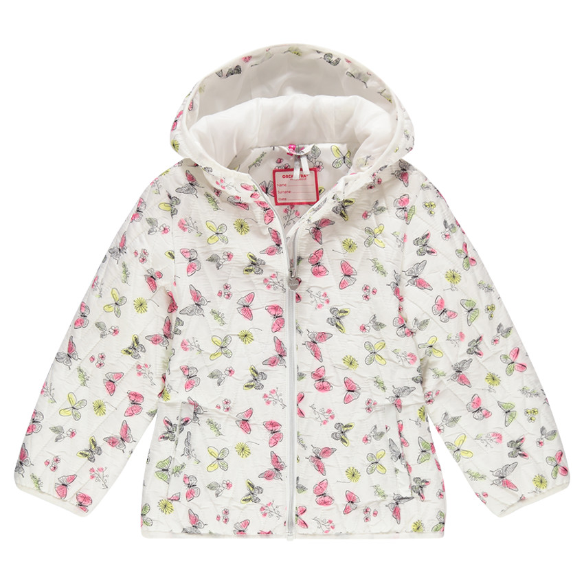 Doudoune fine à capuche imprimée papillons  