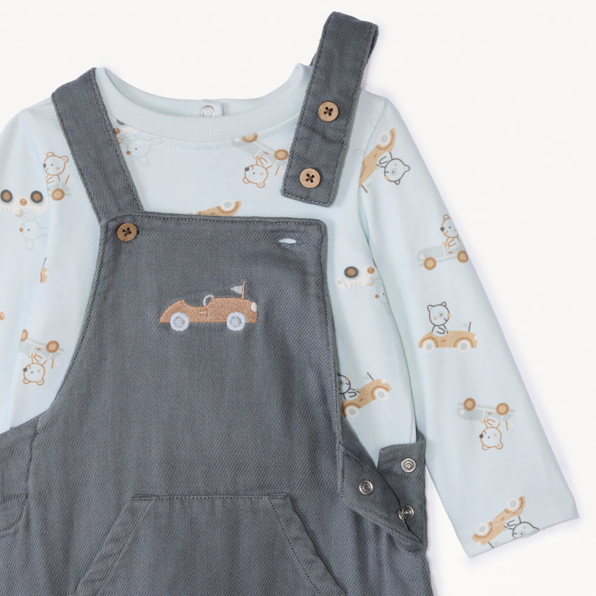 Ensemble long 2 pièces avec salopette pour bébé garçon 