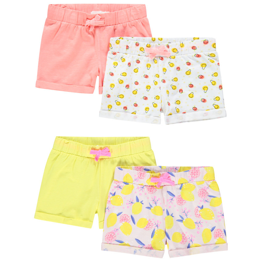 Lot de 4 shorts en coton unis et imprimés pour bébé fille 