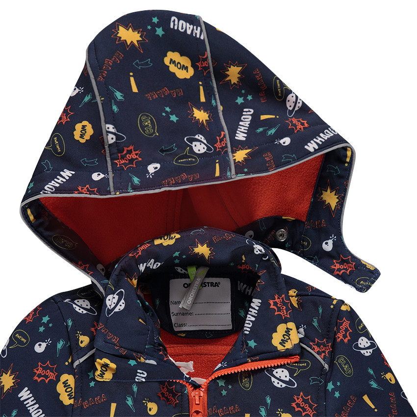 Coupe-vent à capuche amovible avec motif all-over doublé micropolaire 