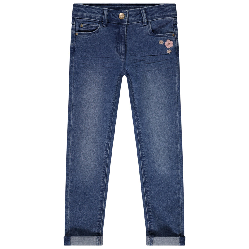 Jean slim avec broderies fleurs pour fille
