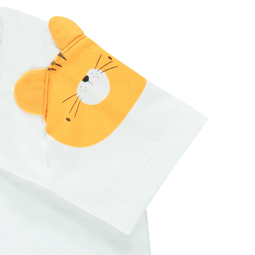 Ensemble bébé garçon avec t-shirt ludique et salopette jaune à pois 