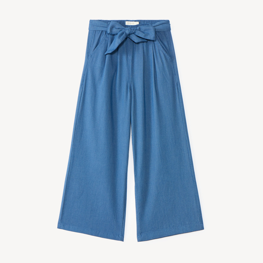 Pantalon fille large en toile uni