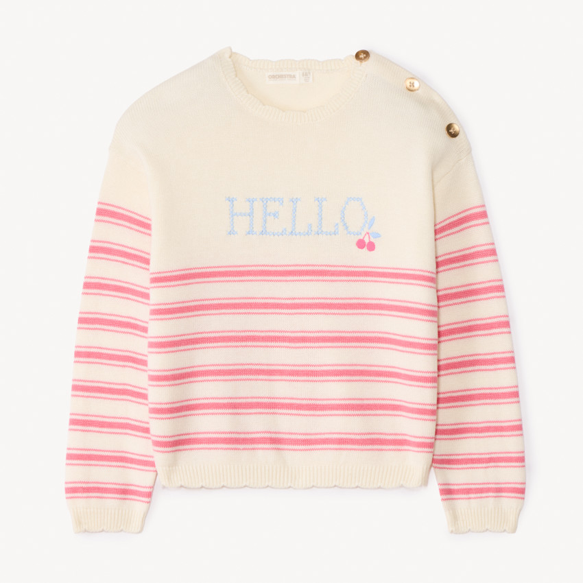 Pull à rayures en tricot motifs fantaisie pour fille 