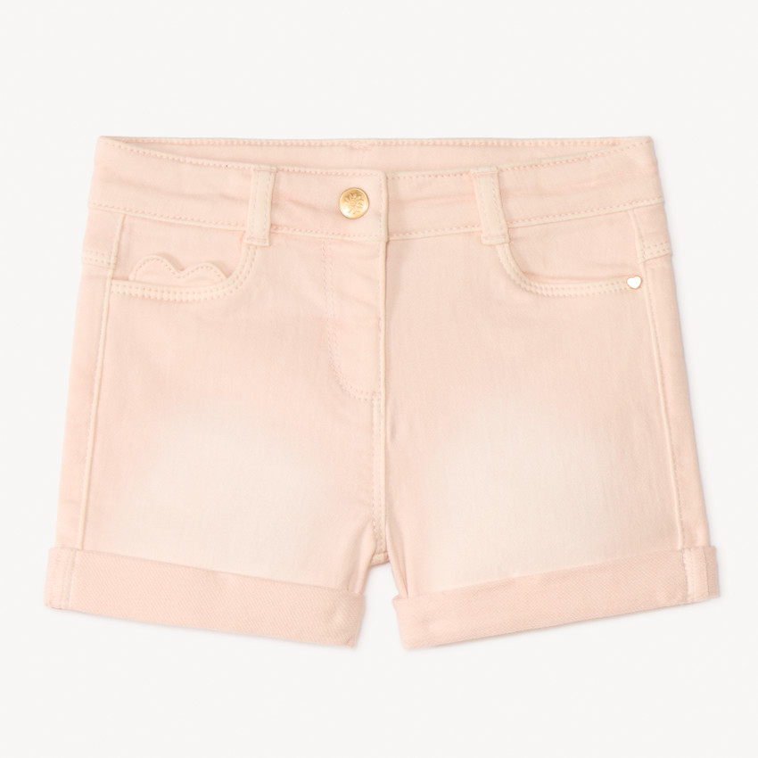 Short uni effet denim avec poche cœur pour bébé fille 