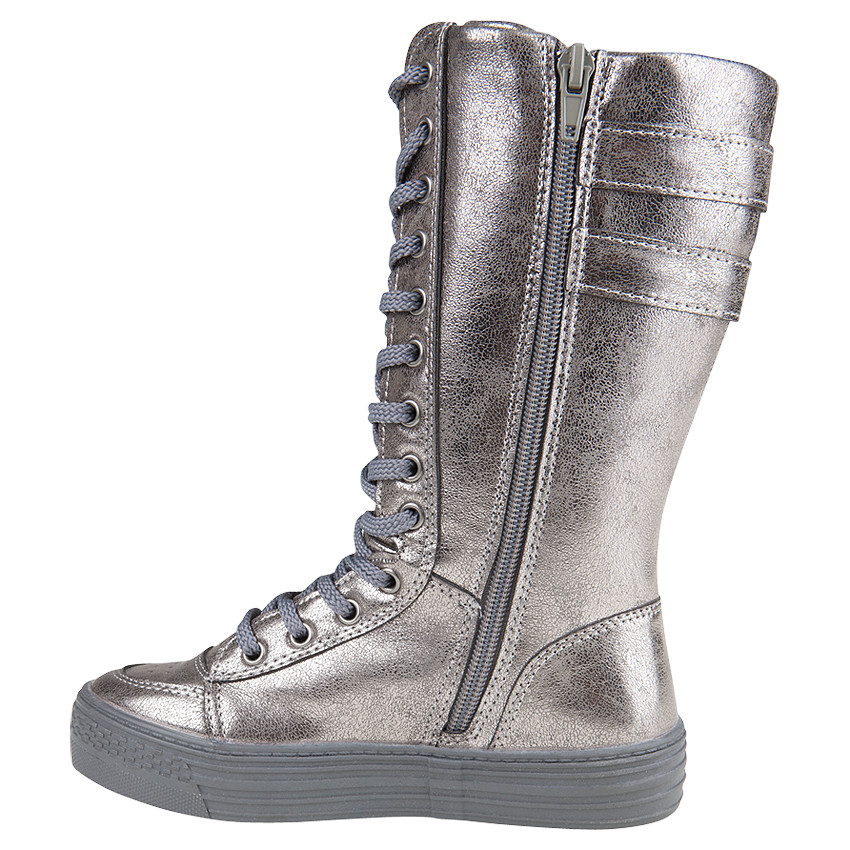 Bottes argentées à zip et lacets avec semelle compensée 