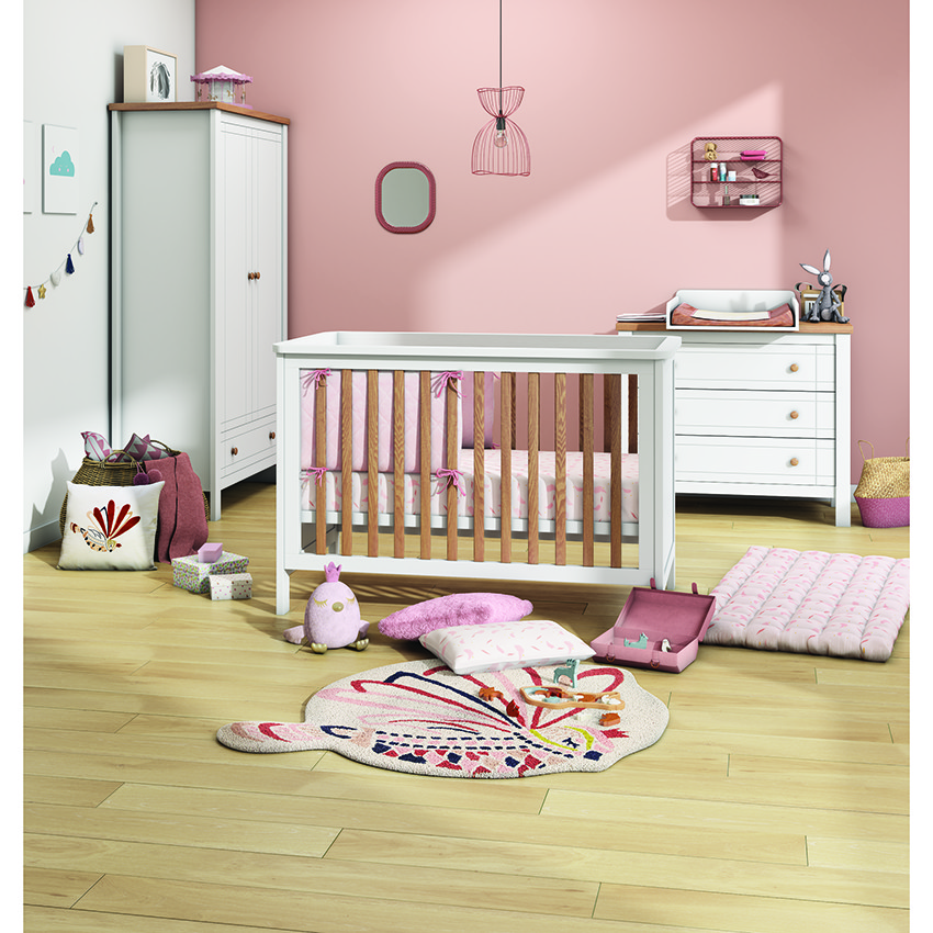 Tapis de chambre tissé imprimé plumes roses 