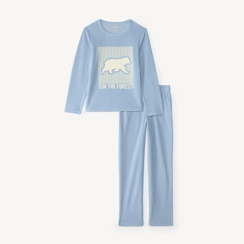 Pyjama 2 pièces en velours garçon print ours 