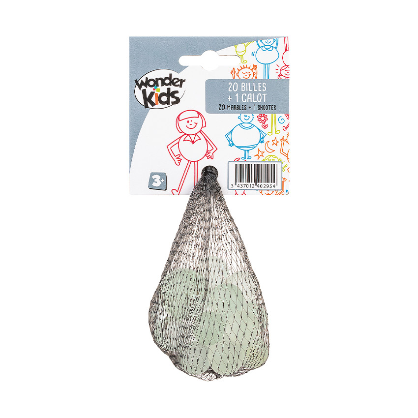 Filet de 20 billes + 1 calot en verre (modèle aléatoire) 