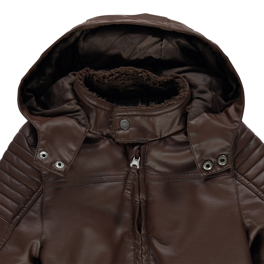Blouson effet cuir à capuche amovible style motard 