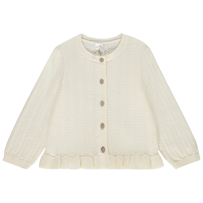 Gilet en tricot ajouré et volanté pour bébé fille