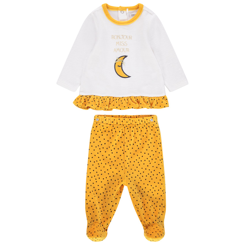 Pyjama en velours volanté motif lune  