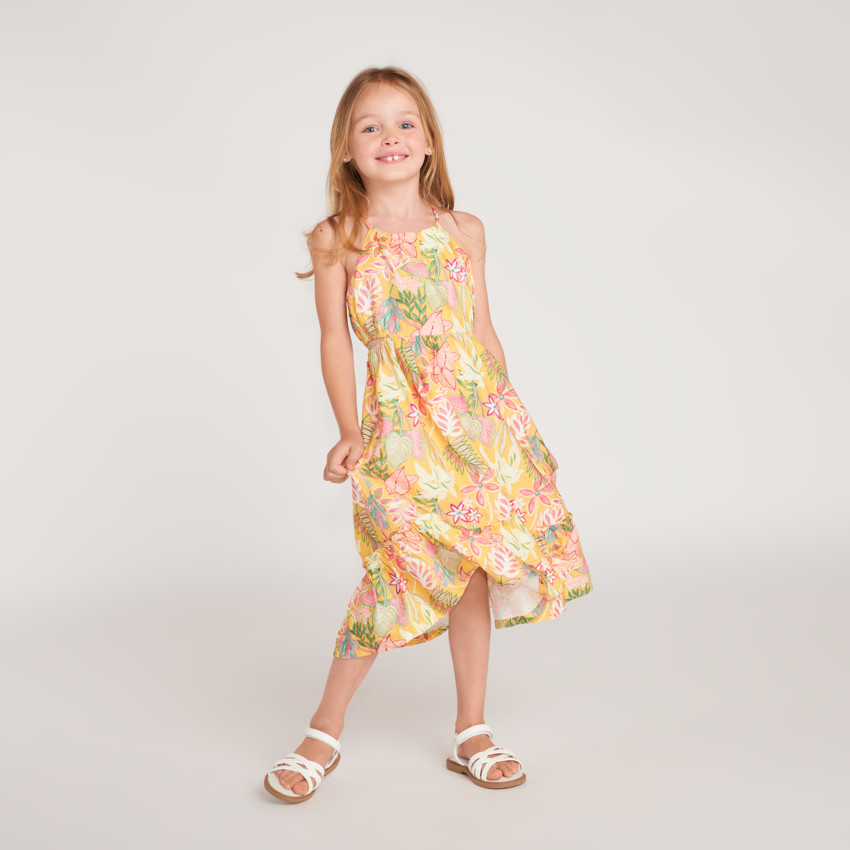 Robe longue à bretelles imprimé tropical pour fille 