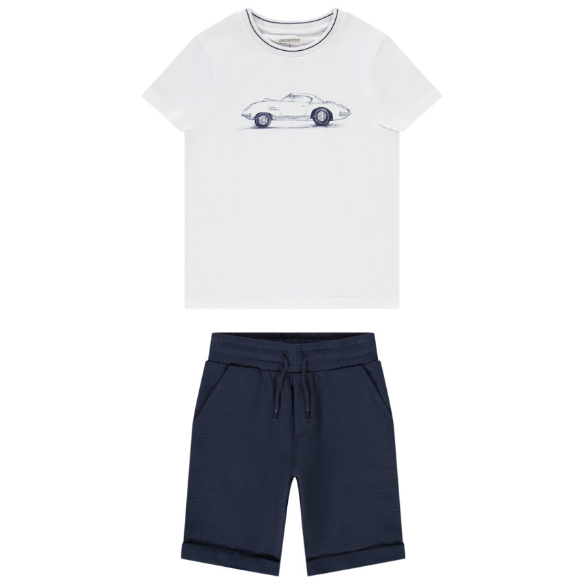Ensemble court 2 pièces t-shirt print voiture + bermuda pour garçon 