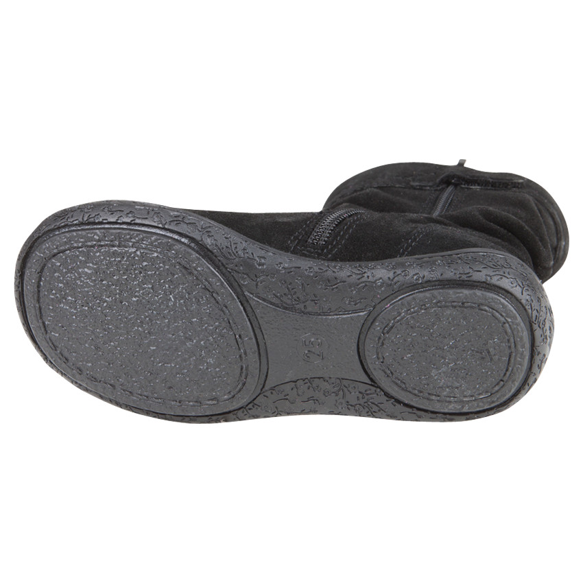 Bottines noires en cuir suédé souple avec fleur fantaisie 
