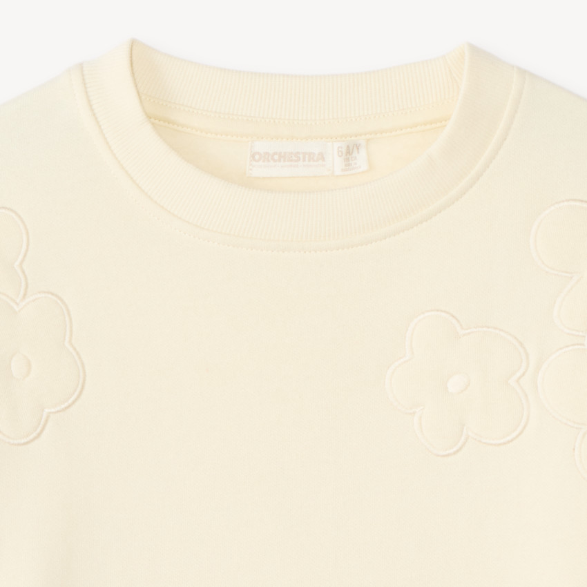 Sweat en molleton broderie fleurie pour fille 