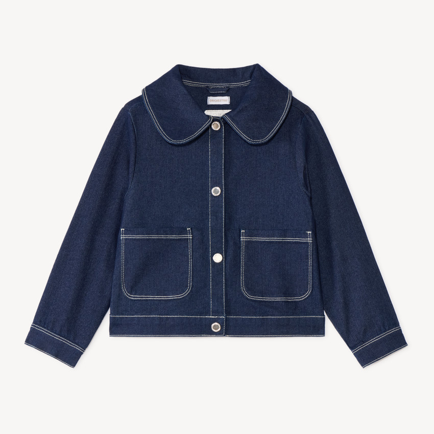 Veste en jean fille avec col claudine 