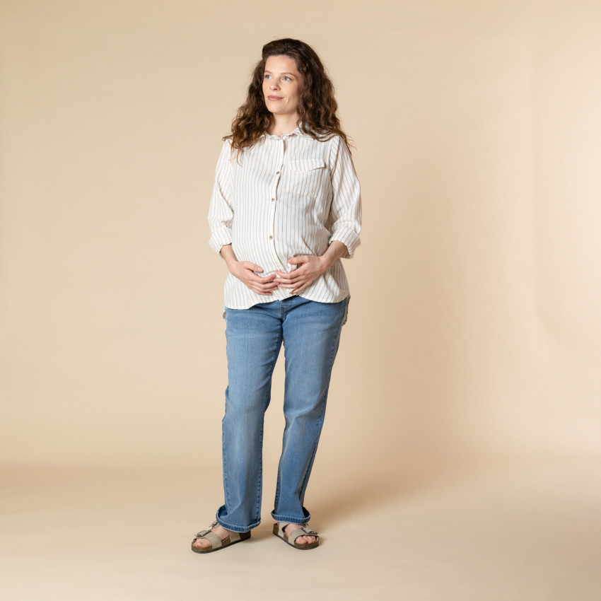 Chemise manches longues de grossesse et d'allaitement rayée avec poche 