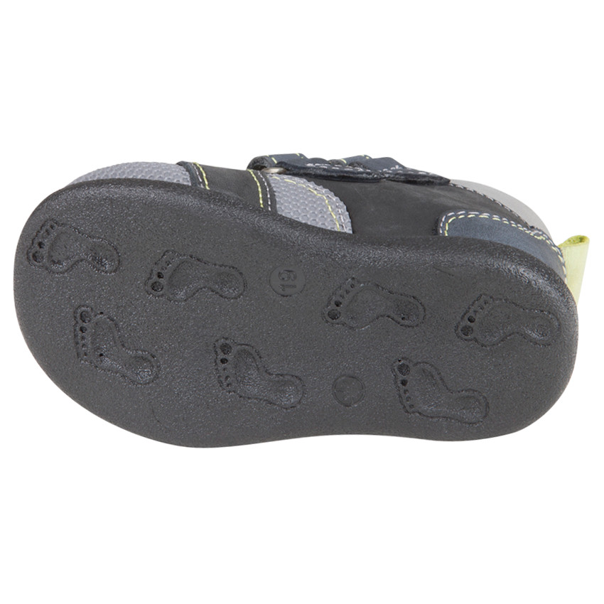 Bottillons en cuir avec 2 scratchs et empiècements contrastés 