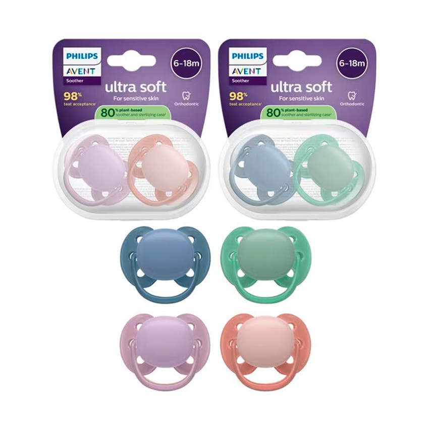 Lot de 2 sucettes silicone 6-18M Ultra Soft unies (lot aléatoire) 