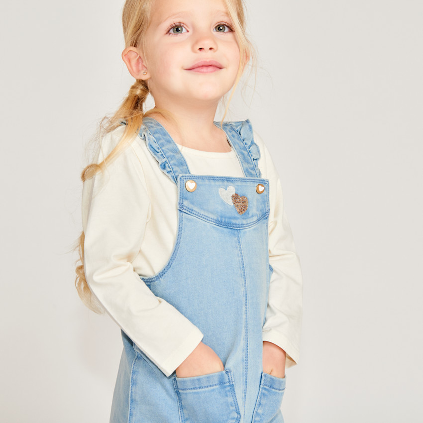 Robe salopette à cœurs dorés pour bébé fille 