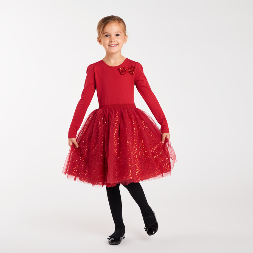 Robe de fête manches longues effet 2 en 1 à sequins fille 