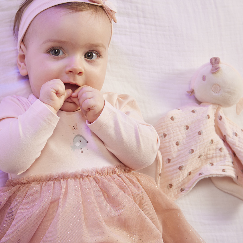 Doudou mouchoir oiseau pour bébé fille 