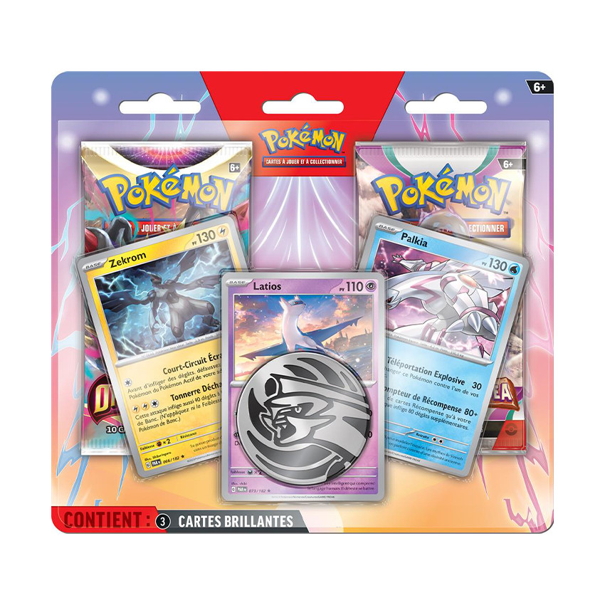 Pack de 2 boosters Pokémon + 3 cartes brillantes + jeton 