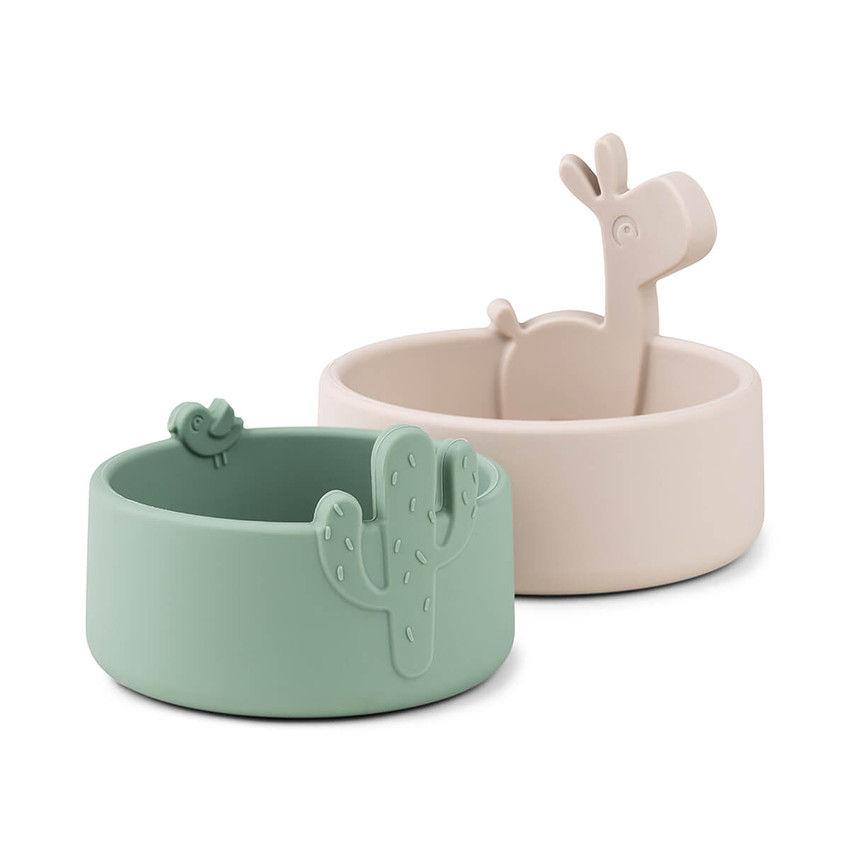 Lot de 2 bols en silicone Lalee sable/vert 