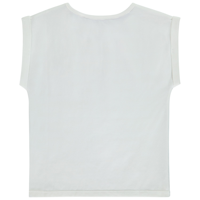 T-shirt manches courtes patch fantaisie fleur en crochet pour fille 