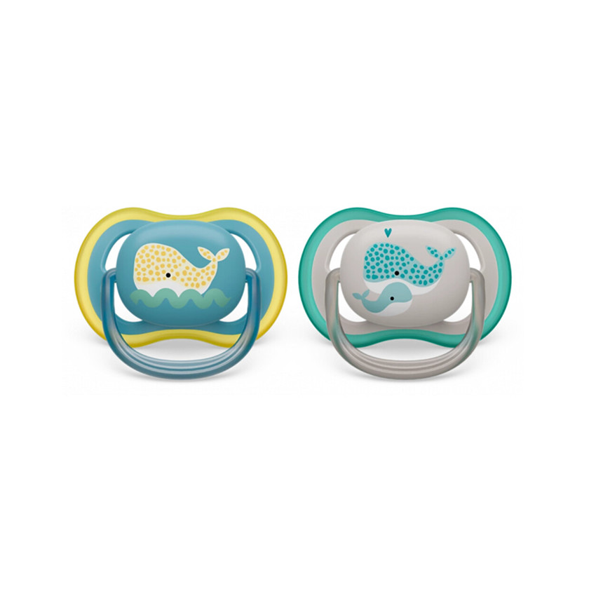 Lot de 2 sucettes en silicone ultra air 18M+ Baleine  