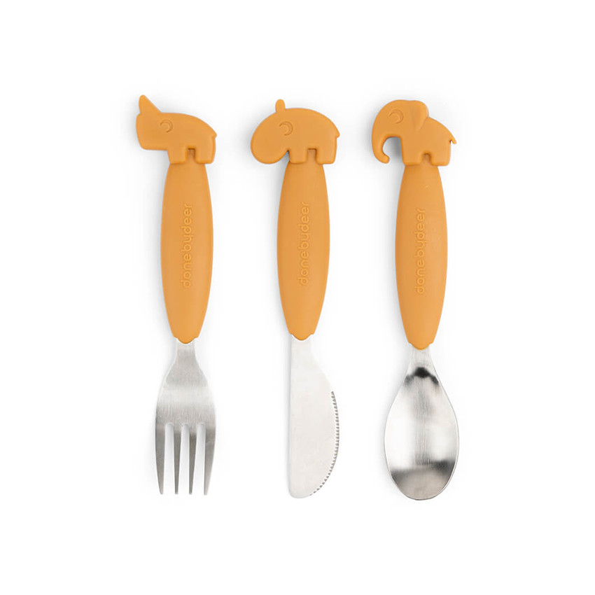 Lot de 3 couverts easy-grip Deer Friends moutarde 