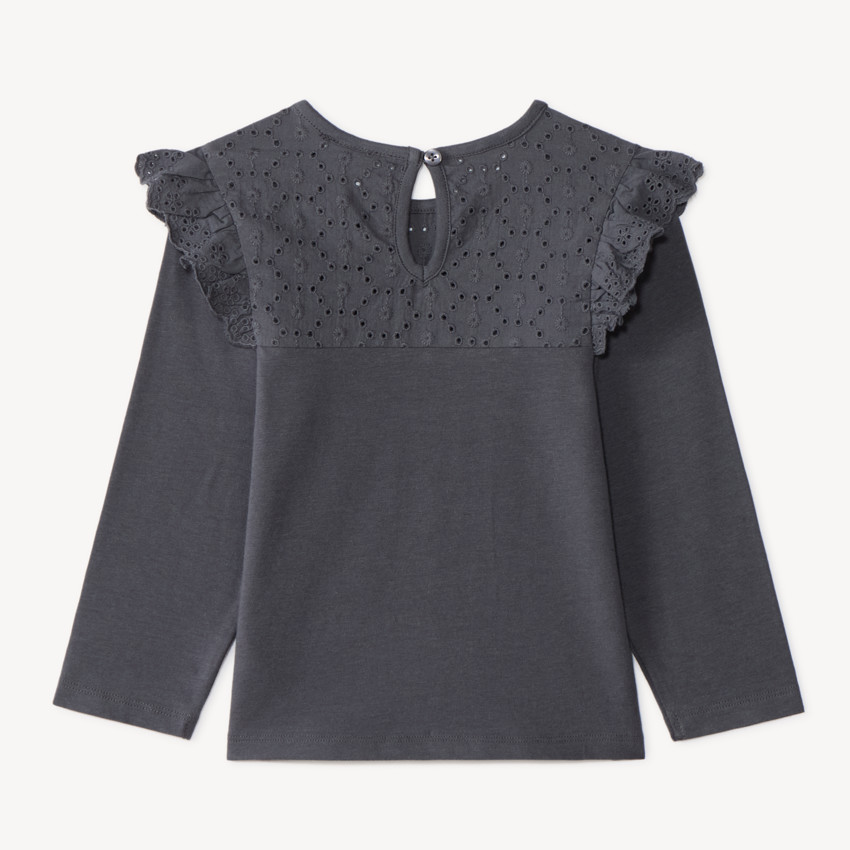 T-shirt à manches longues bébé fille avec broderie anglaise 