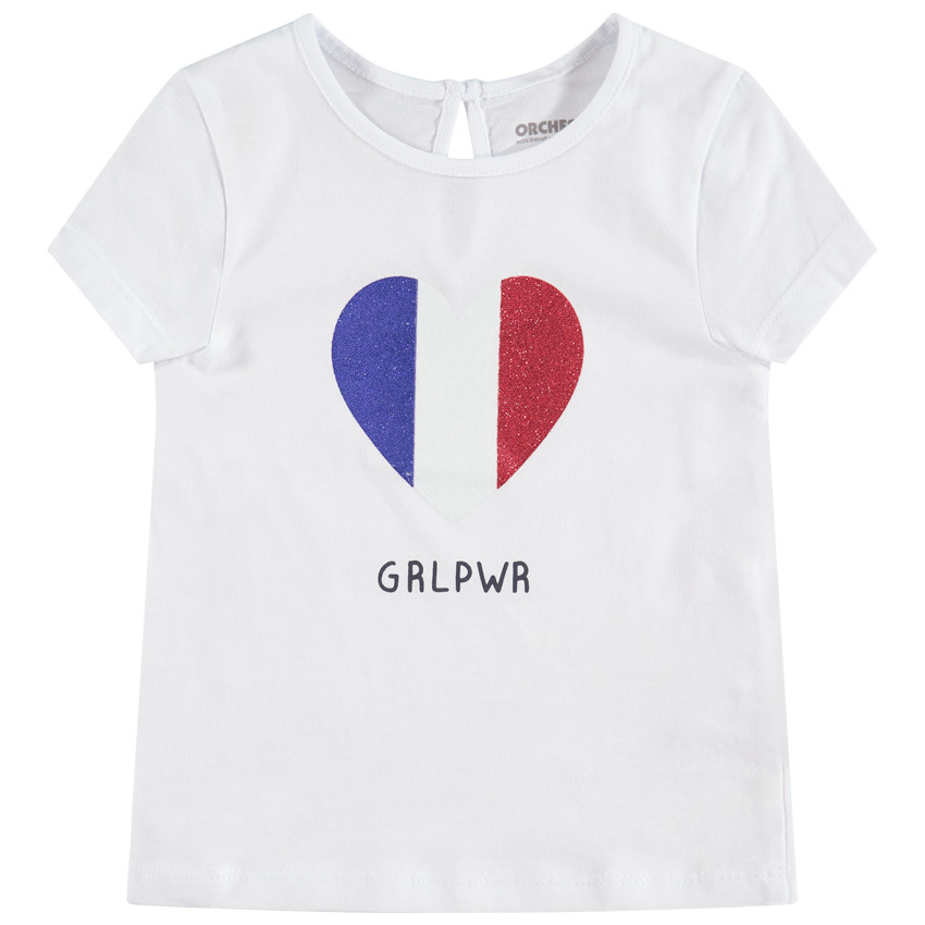 T-shirt manches courtes print coeur pailleté 