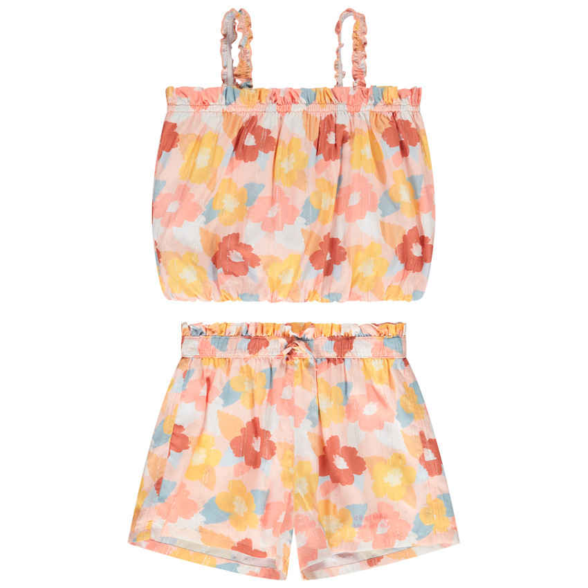 Ensemble 2 pièces imprimé fleurs retro pour fille 