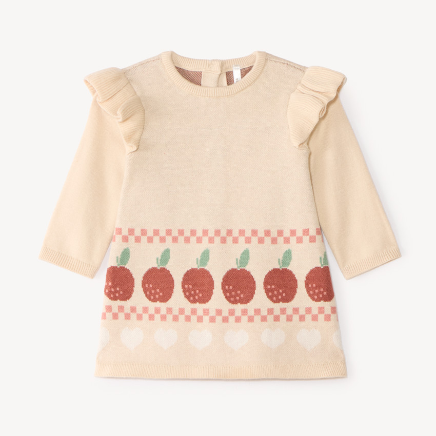 Robe bébé fille en tricot motif pomme et cœurs